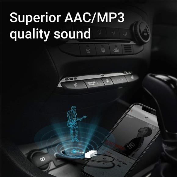 Bluetooth Car Receiver – Compact 3.5mm Aux Adapter– Bluetooth 4.2; No Charging - Picture 2 of 7